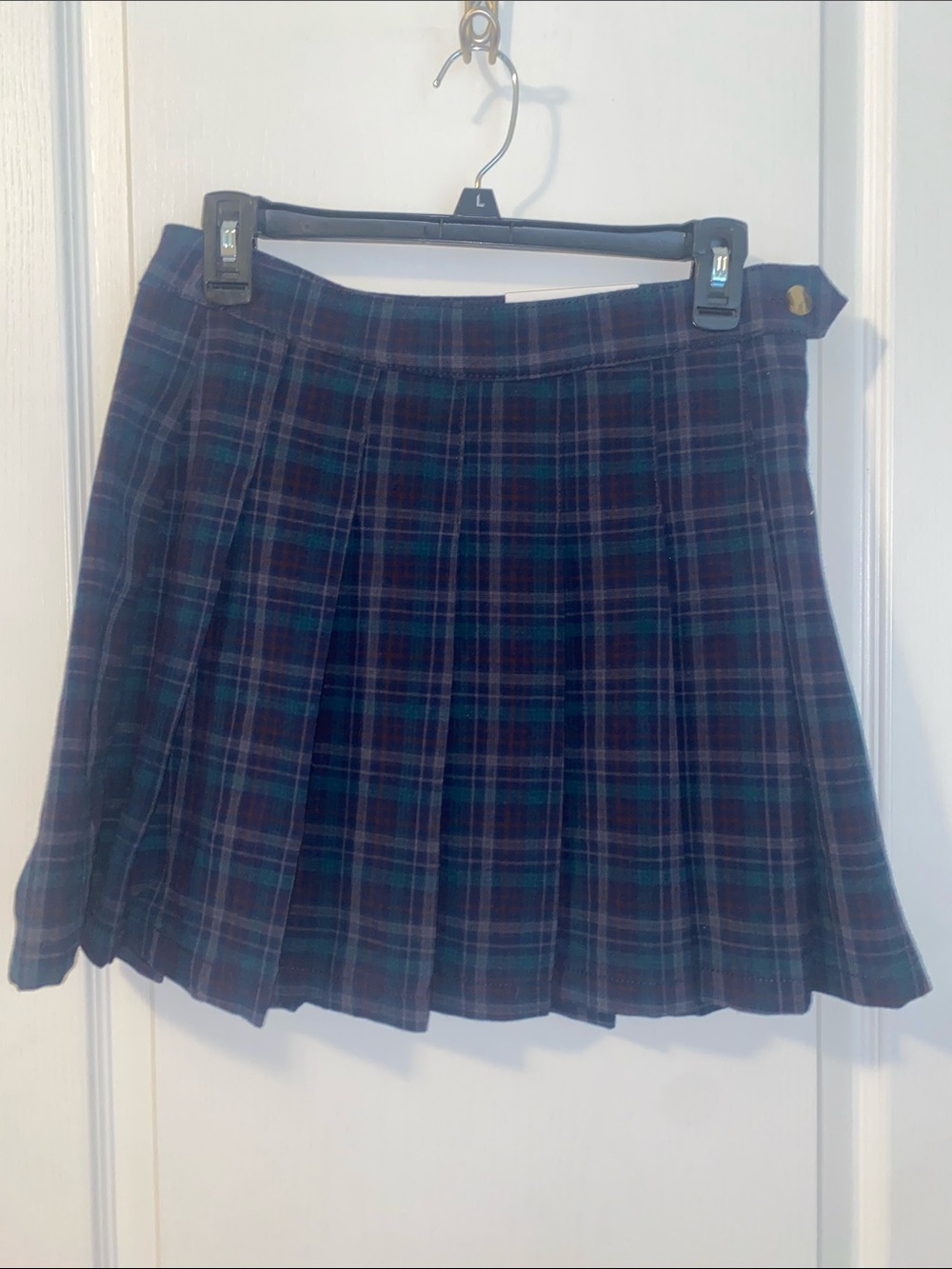 Navy and Green Plaid Pleated Mini High Rise Skirt